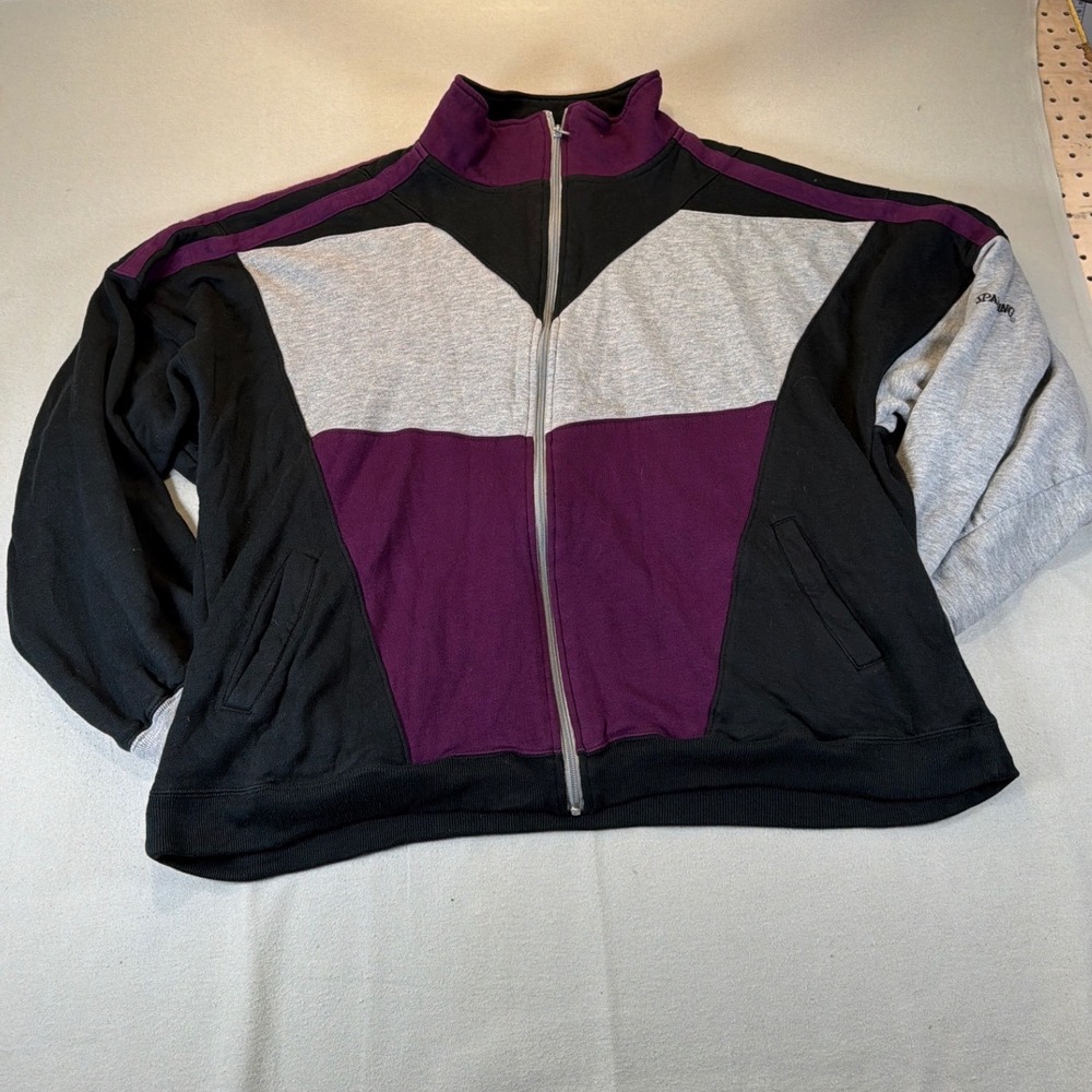 Vintage Spalding Track Jacket‎ Mens XL Colorblock Black Purple Full Zip 90s